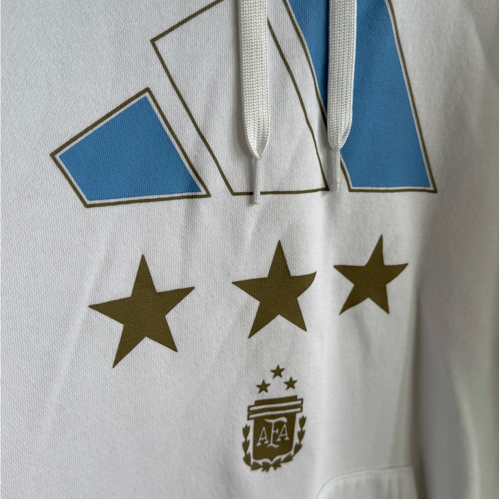 Adidas White Hoodie with Blue and Gold Accents - Picture 3 of 5